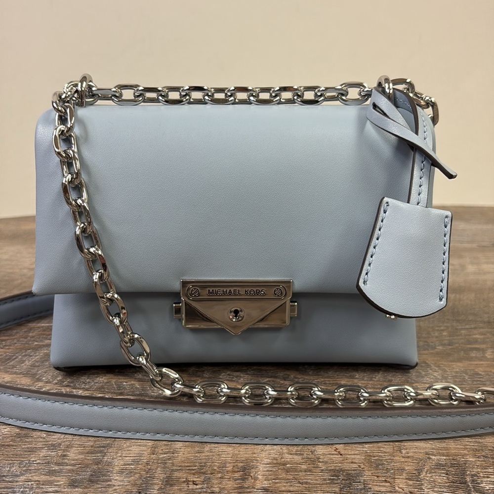 Michael Kors Cece Small Crossbody – Soft Blue Leather Chain Bag